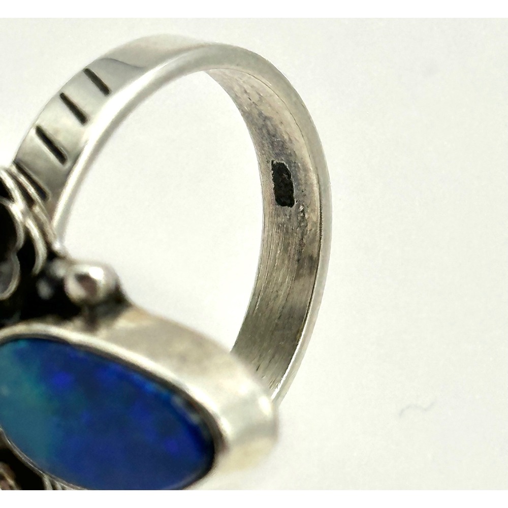 Australian Opal Double Stone Sterling‎ Silver Ring Size 7.5 - Picture 8 of 9